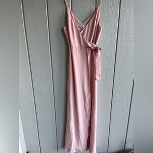 Amanda Uprichard 100% Silk Wrap Sleeveless Maxi Dress Gown Pale Pink Size S